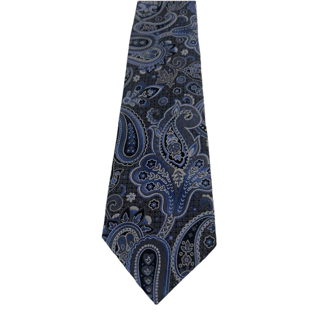 The‎ Shirt Box Men’s Tie 3.25” Designer Heather Gray Blue Paisley Hand Made Silk